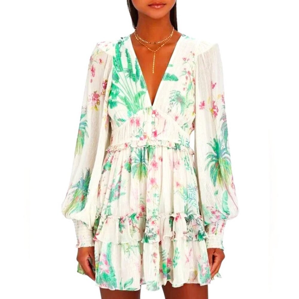 NWOT HEMANT & NANDITA Zaina Botanical Chiffon Mini Dress